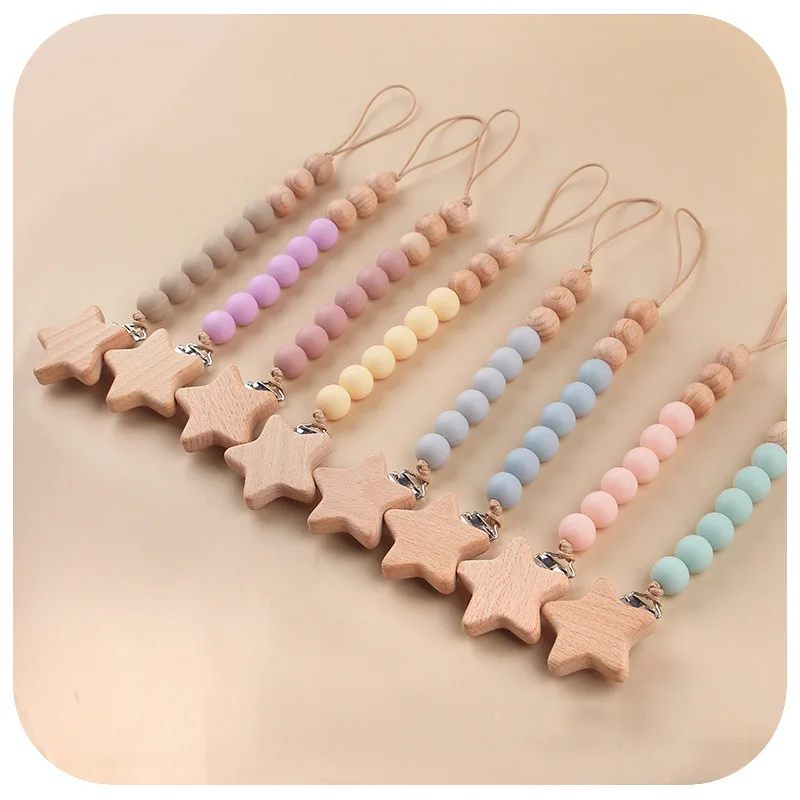 Baby Star Beech Silicone Nipple Chain for Biting Teeth and Grinding Teeth Anti Falling  Anti Losing Toys Teether Bebe Babies