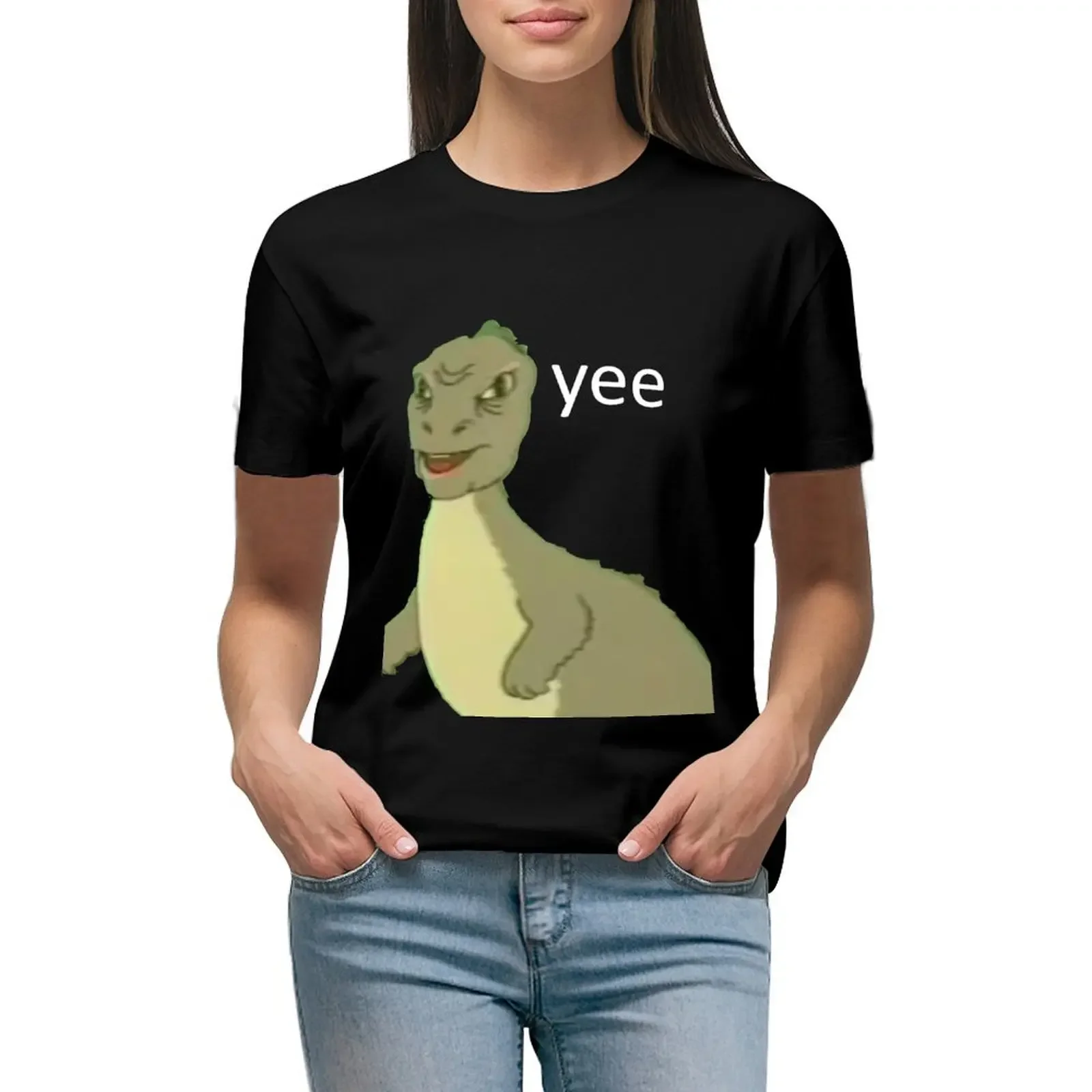 Yee [dinosaur maym :^)] (version 1, video quality, white text) T-Shirt Female clothing shirts graphic tees Women's t-shirt