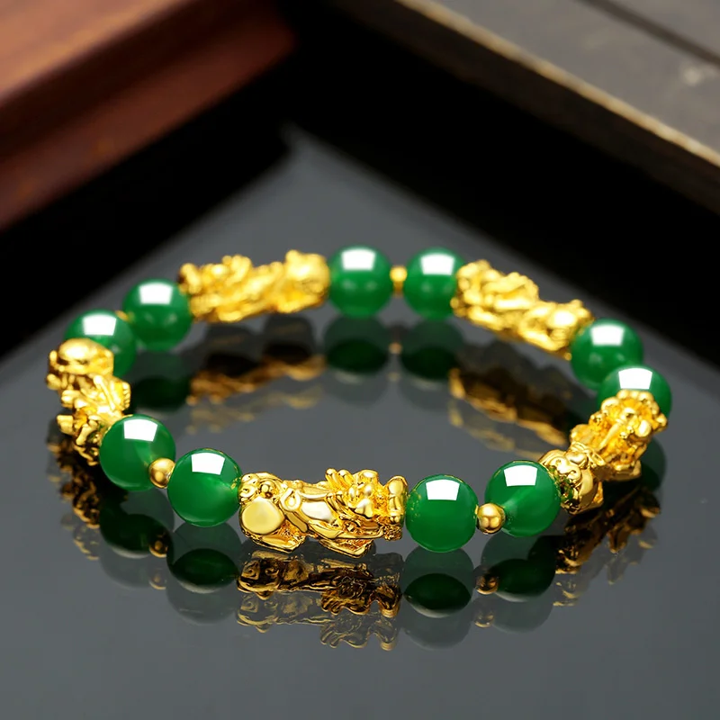 Pulsera Pi chapada en obsidiana para mujer, oro 100% Real de 24k, cuentas de Buda de la fortuna que se mueven durante mucho tiempo, joya pura de 18K, 999