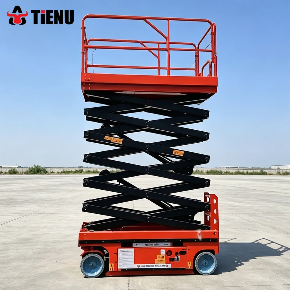 Electric Scissor Lift Platform Self Propelled Aerial Work Lift With an Extendable Platform Stable Lifting Operation