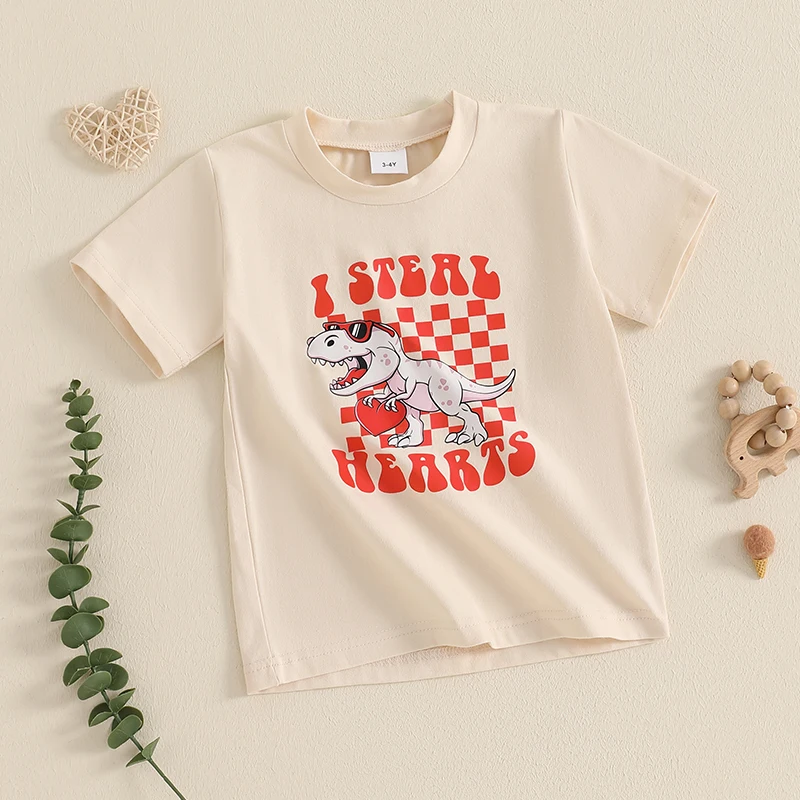 2024-10-24 Lioraitiin Summer Valentine's Day Kids Boys T-Shirts Letter Cartoon Print Short Sleeve Shirts Casual Tops Clothes