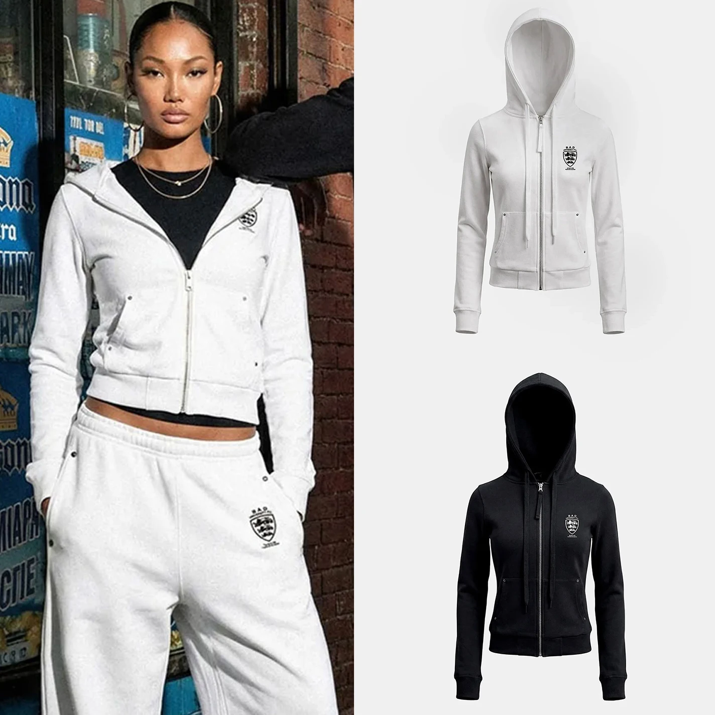 

Street Style American Hot Girl Hoodie Women's Casual Loose Outerwear Top Set Fashionable Short Sleeve Zipper Closure Logo Pat...