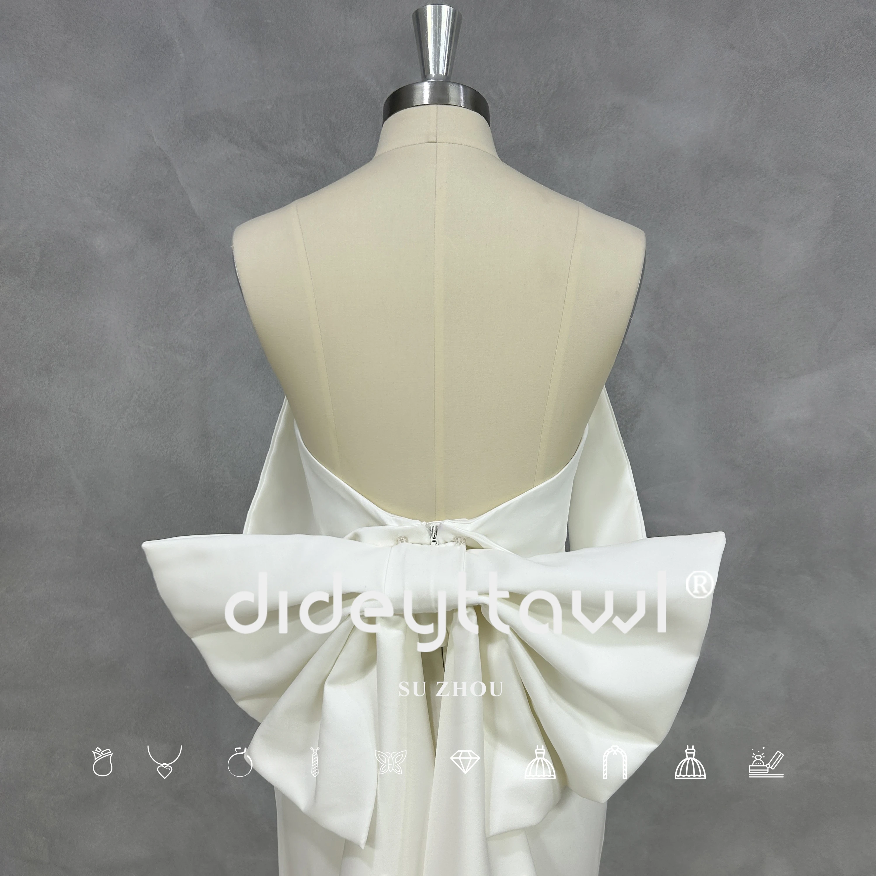 DIDEYTTAWL Real Picture Off-Shoulder Crepe Mermaid Wedding Dress Zipper Back Detachable Bow Court Train Bridal Gown Custom Made