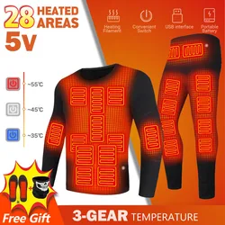 Heated Thermal Underwear Sets Skiing Heating Jacket USB Electric Men Winter Warm Heating Clothing Fleece Autumn Top Pants