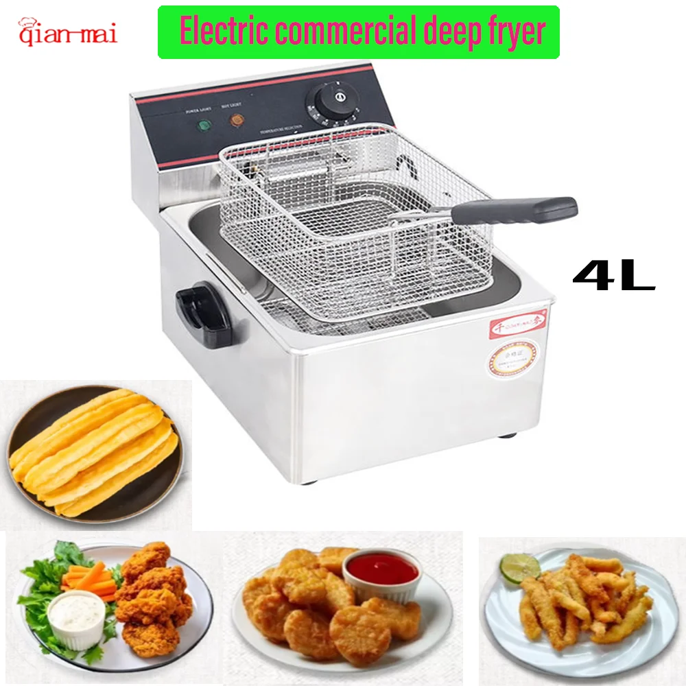 

Commercial household electric frying pan 4L adjustable temperature control heating pan for fried chicken and french fries