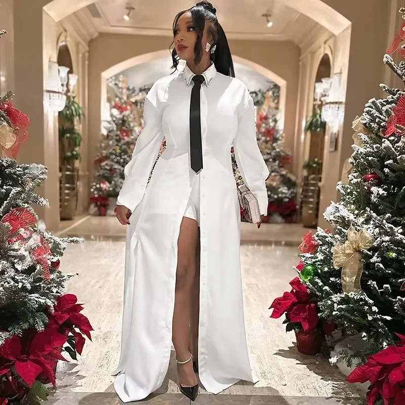 

Комплект из 2 предметов в стиле стритвир для женщин: рубашка с длинным рукавом на одной пуговице и шорты. Новинка. Идеально для клуба, вечеринки, дня рождения.