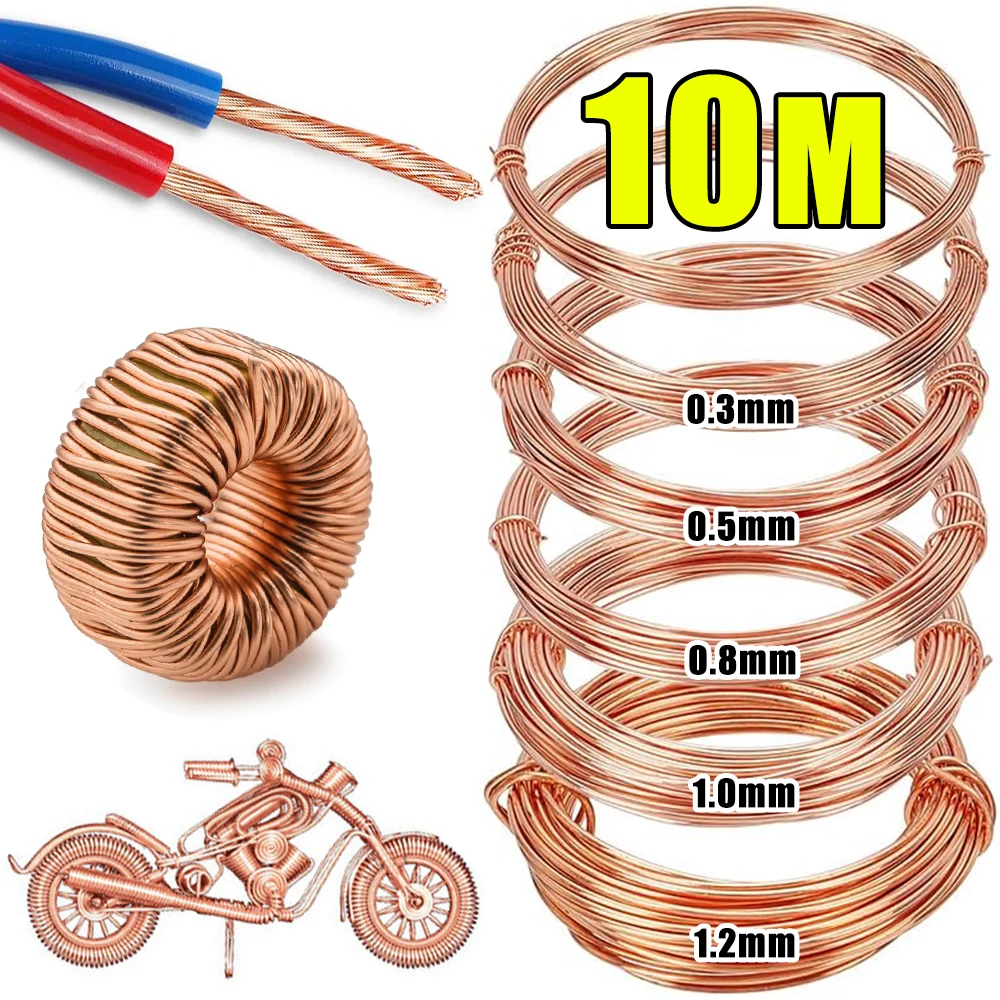 10 m T2-Draht aus reinem Kupfer, runde Spule, leitfähige Kabel aus blankem Kupfer für elektrische Leitungen, DIY-Handwerk, 0,3/0,5/0,8/1/1,2 mm – Detail 2
