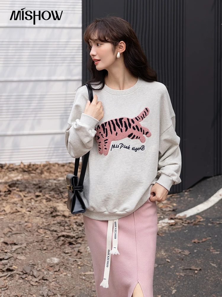 MISHOW Separately Hoodies Women Autumn Korean 100Cotton Embroidery Pullover Sweatshirt Elastic High Waist Spilt Skirt MXB32V0095