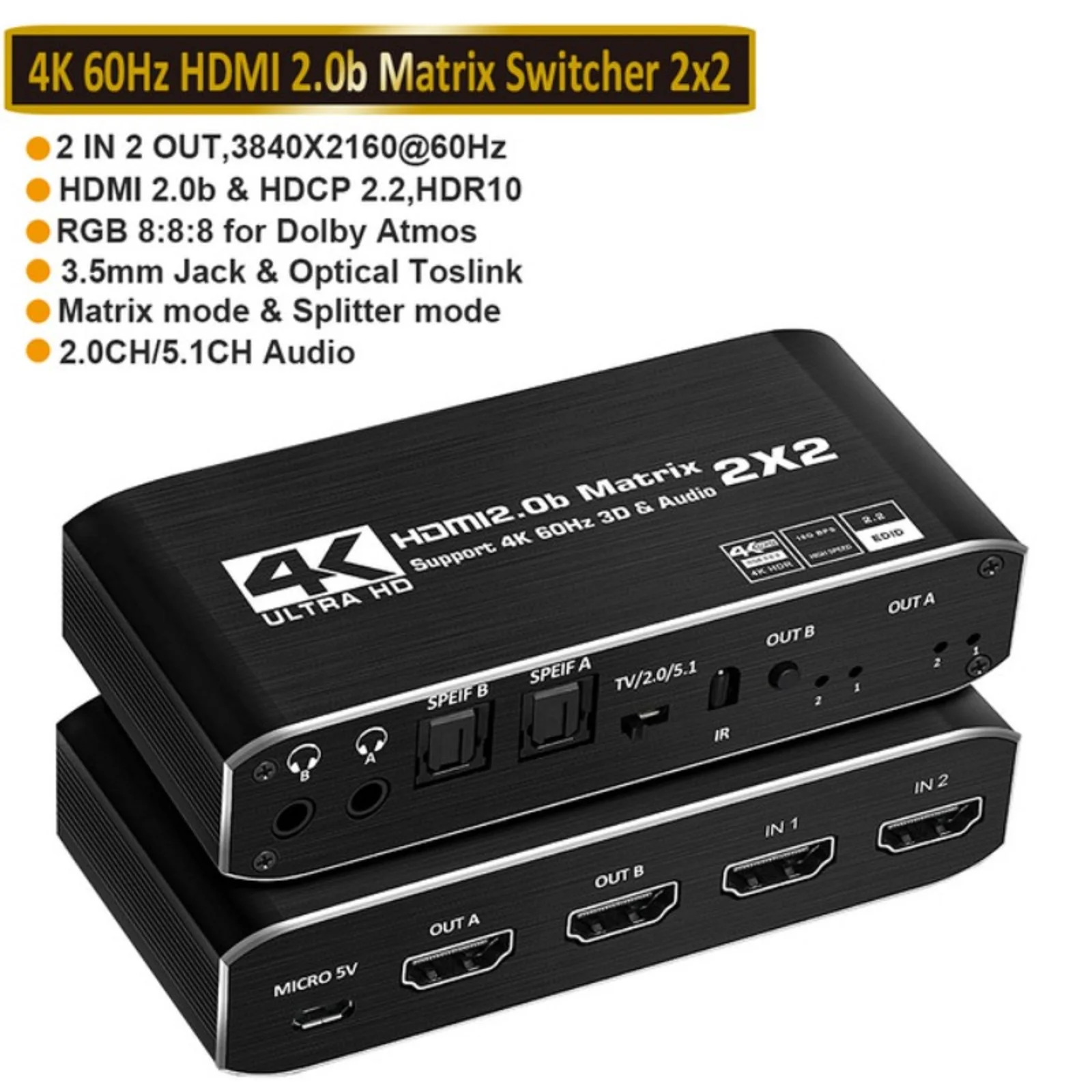 

4K HDMI-compatible Matrix Switcher 2x2 1080P 3D 2 in 2 out HDMI Switch Splitter Video Matrix Adapter For PS4/PS3 PC Laptop TV