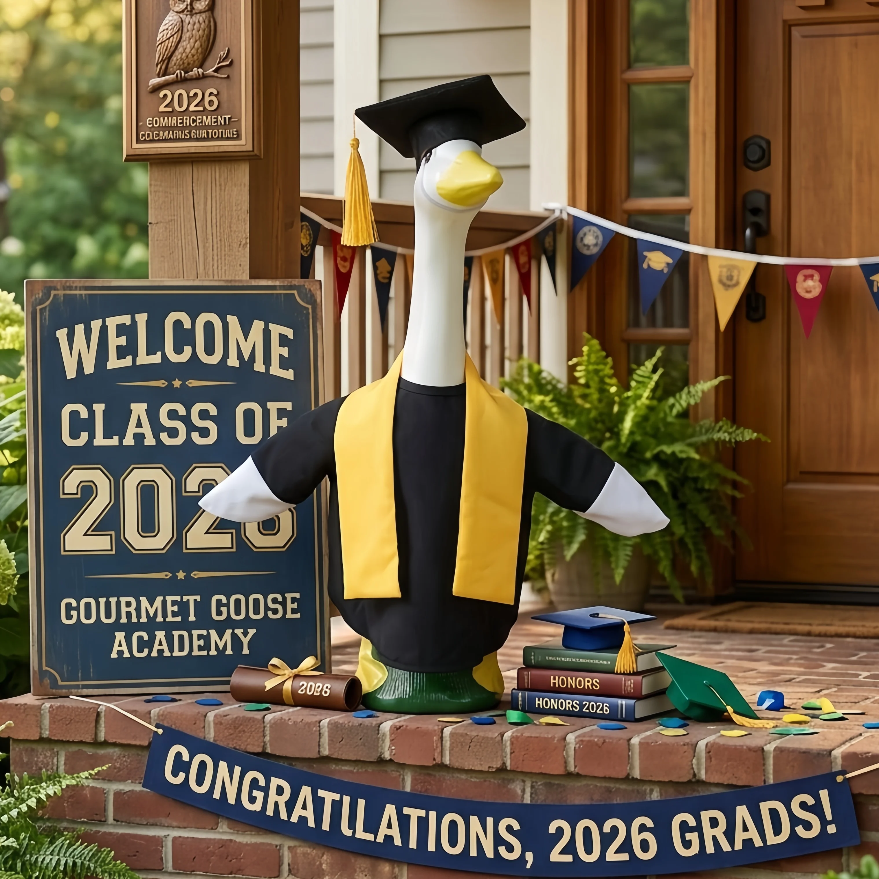Graduation Porch Goose Outfits Lawn Goose Clothes Graduate Cap and Gown Stoles Geese Outfit for Geese Statue Outdoor Patio