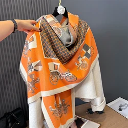 Luxury Warm Poncho Cashmere Winter Women Scarf Horse Print Shawl Wraps Female Thick Pashmina Blanket Bufanda Travel Echarpe 2024