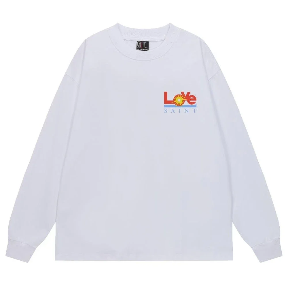 

Top Quality Saint Letter Print Long Sleeved T Shirt Men Women Casual Loose Black T-Shirt Men's Clothing Women's Clothes