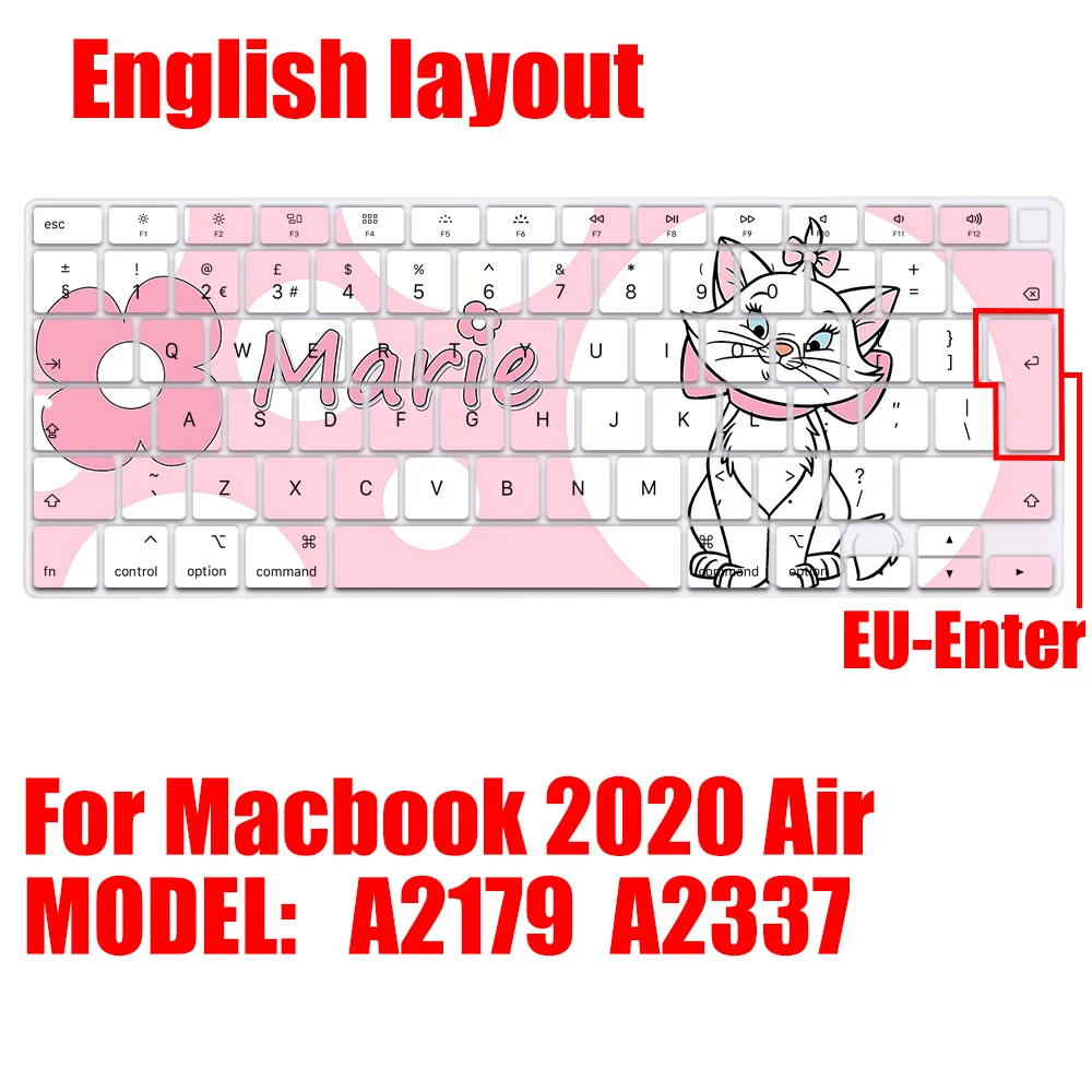 Mary Cat Aristocats EU Layout Color Print Soft Silicone Keyboard Cover For Macbook 2020 Air A2179 A2337