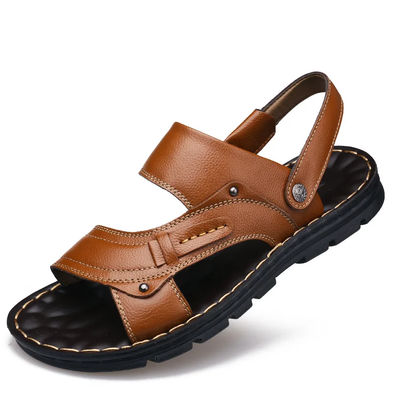 Zomer Nieuwe Herenschoenen Leren Strandschoenen Platform Anti-Slip Dual-Use Zomer Casual Schoenen Voor Heren Casual Strandwandelen Sandalen