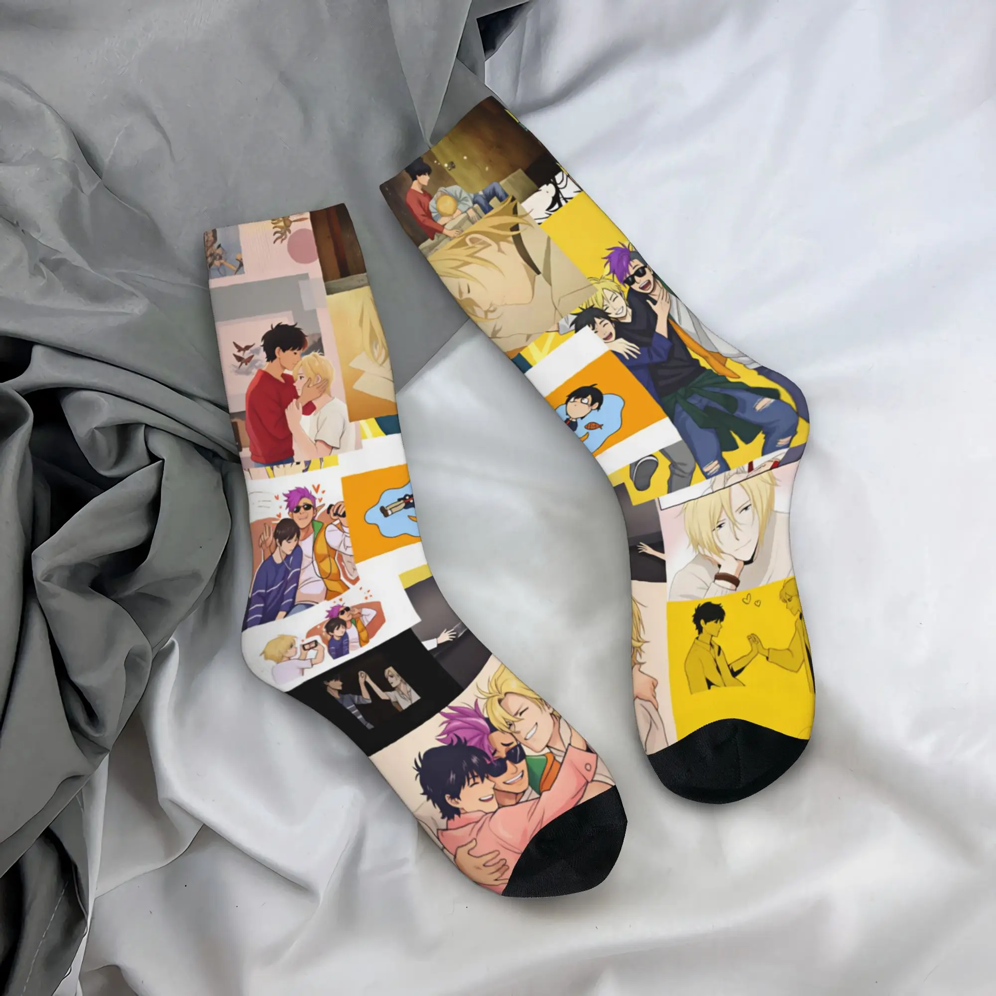 Ash Lynx B-Banana F-Fish Anime Men's Crew Socks Unisex Kawaii Eiji Okumura Spring Summer Autumn Winter Dress Socks