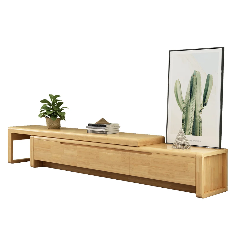 

Nordic style solid wood TV cabinet combination coffee table retractable living room furniture modern and simple
