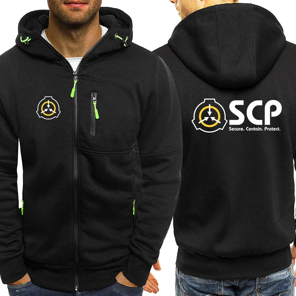 2024 New SCP Foundation Secure Contain Protect Print Spring Autumn Men's Casual Simplicity Three-color Zipper Hoodied Classics