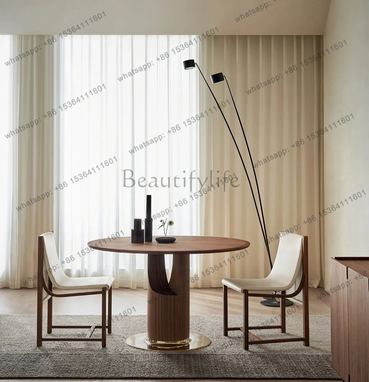 

Modern Yunbo dining table, black walnut round table, rotating plate, household solid wood dining table