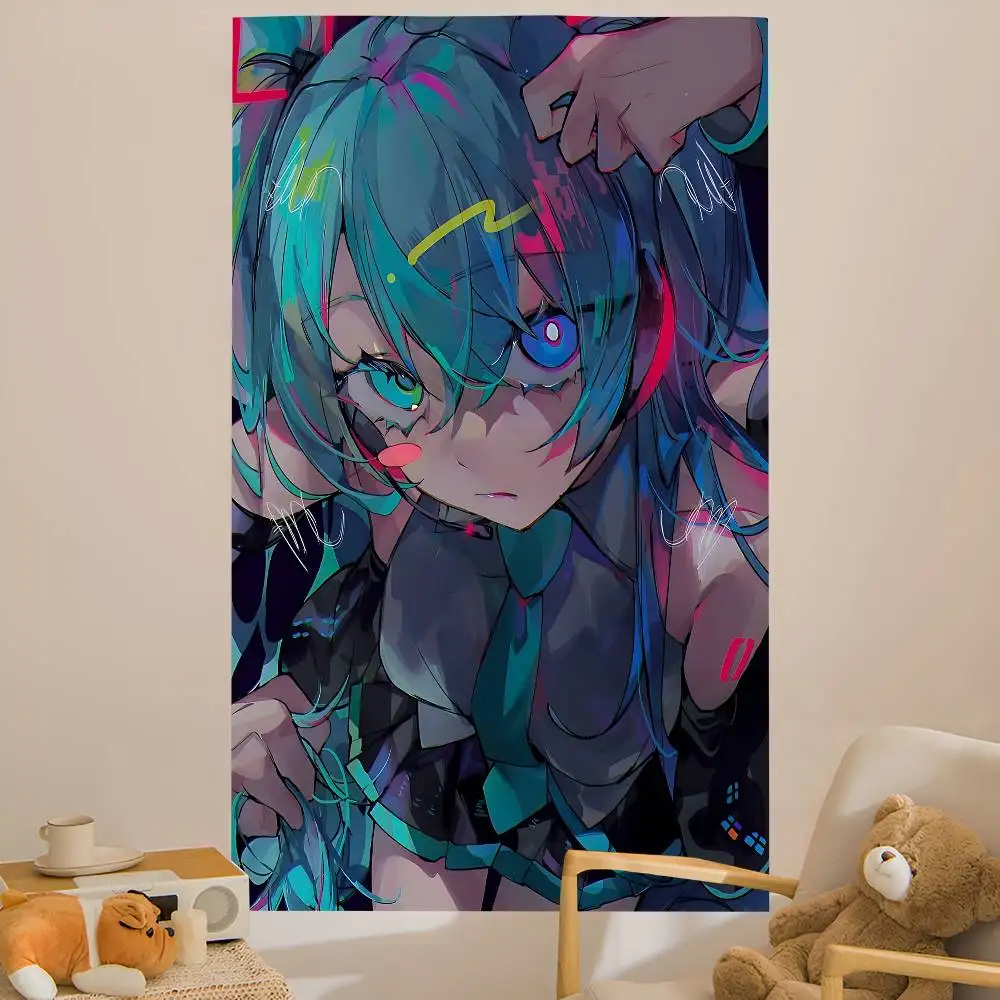H-Hatsune Girl M-Mikues Cartoon Tapestry Bohemian Wall Tapestries Mandala Wall Hanging Sheets