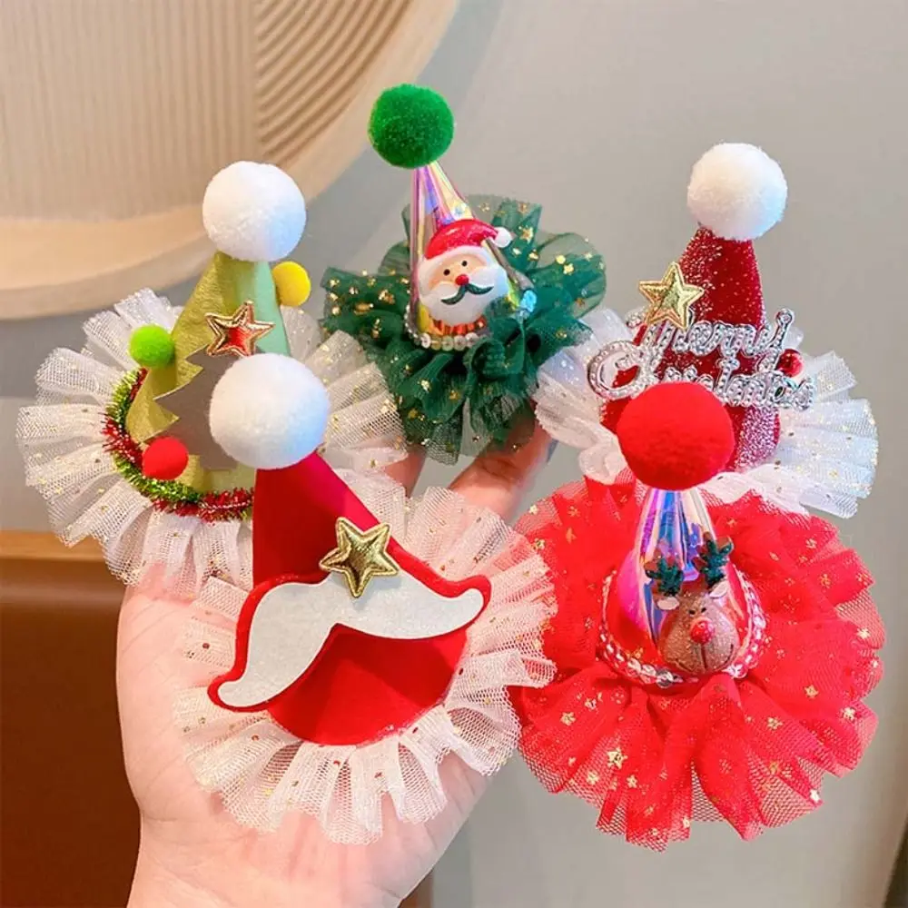 

Cute Star Christmas Hair Clip Plush Ball Letter Santa Claus Duckbill Clip Hair Side Clip Headwear Christmas Hat Hairpin Daily