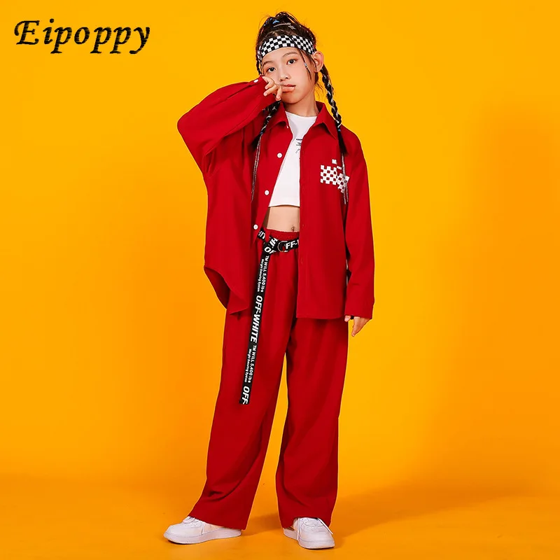 Children's Hip Hop Fashion Clothes Boys' Long-Sleeved Loose Shirt Suit Children's Hip Hop Performance Clothing Girls' Boys'