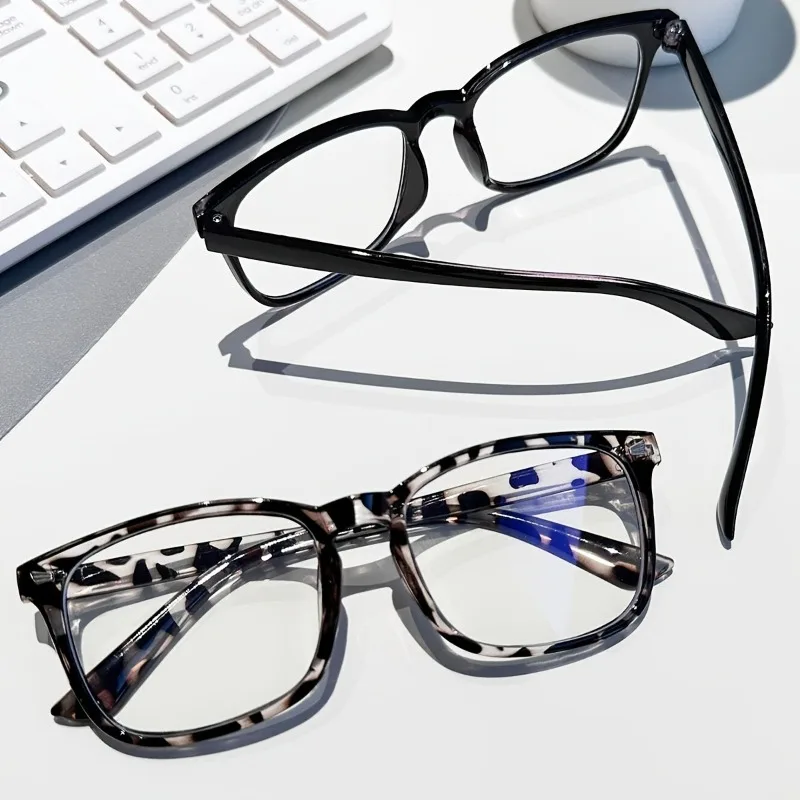 2pcs Women's Square Blue Light Blocking Glasses - Minimalist Black & Clear, Perfect for School/Office Use