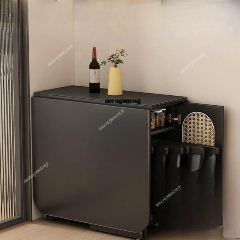 

Space Saving Black Dining Table Folding Wooden Kitchen Flower Family Dining Table Storage Thin Muebles Para El Hogar Furnitures