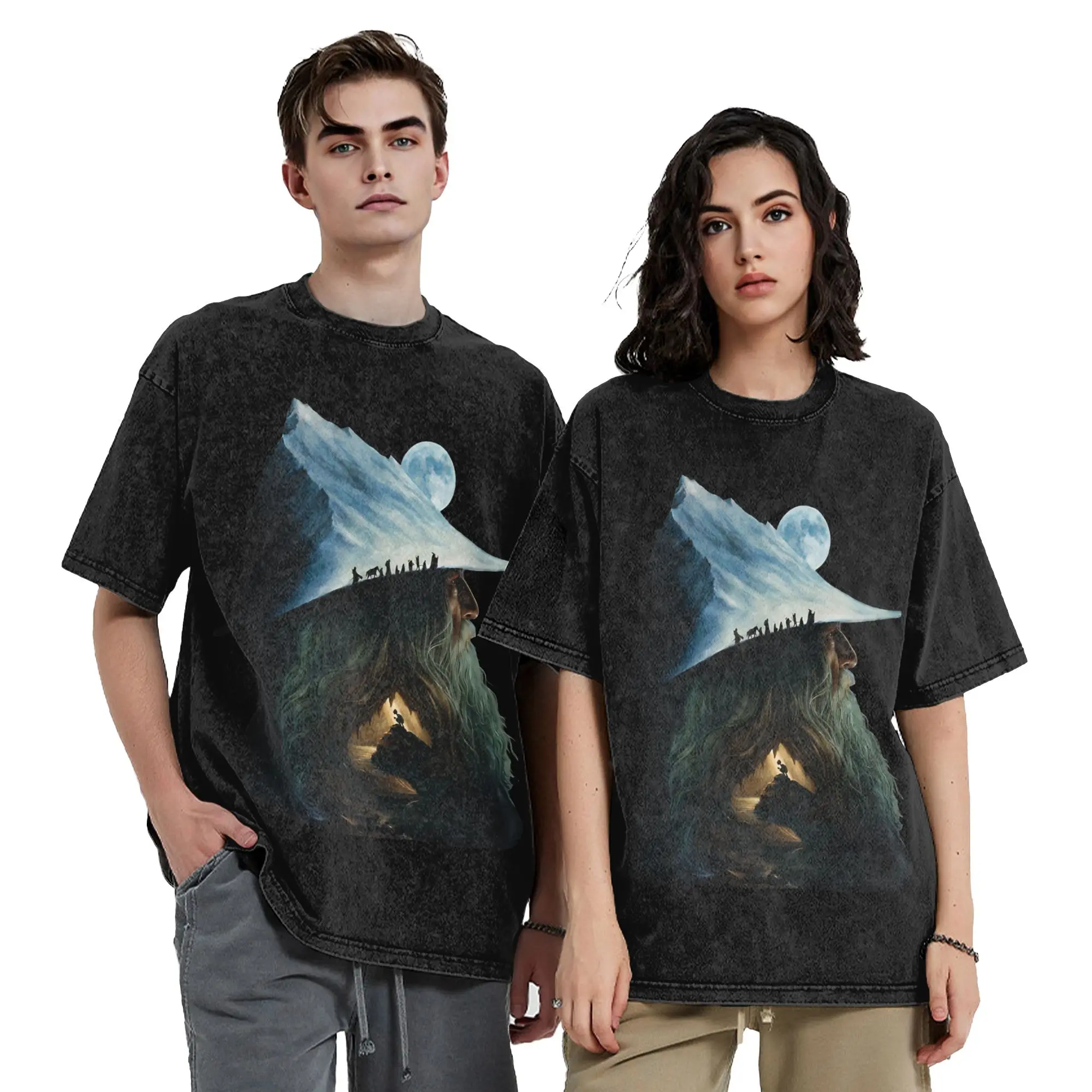 Washed T Shirts Journey to Misty Mountain Vintage T-Shirt Oversize L-Lords R-Rings 100% Cotton Graphic Tops Tops Tees Men Women