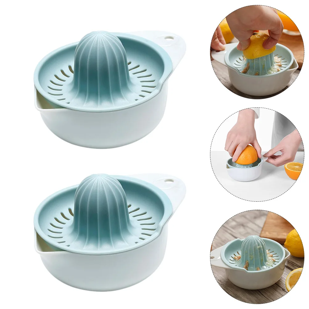 2 قطعة عصارة ليمون يدوية، عصارة فواكه محمولة مدمجة لأداة المطبخ القابلة للغسل باللون البرتقالي