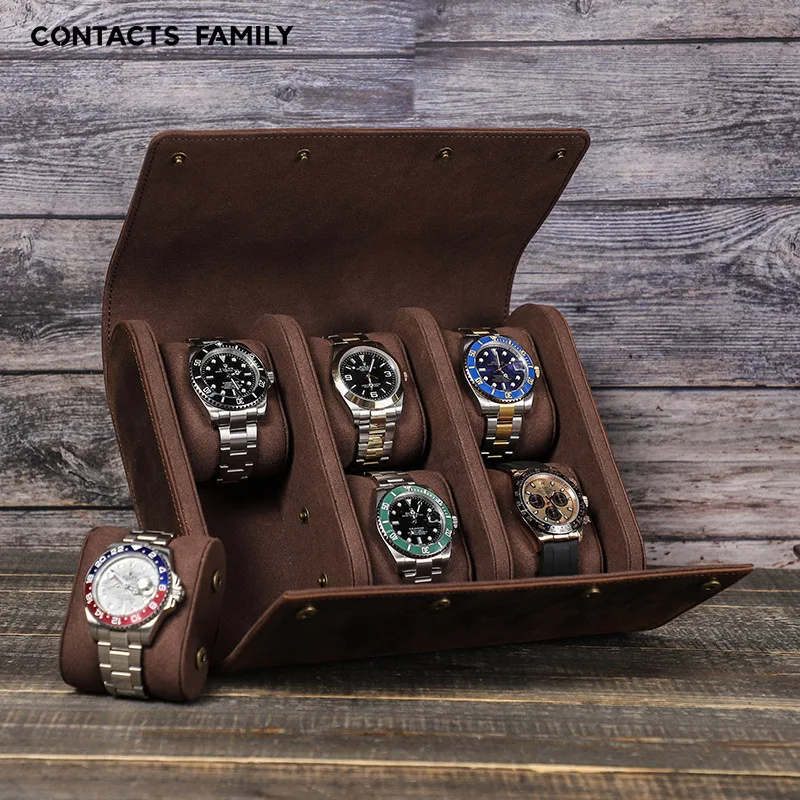 Leather Watch Box Organizer for Men Travel Storage Bag Luxury Watches Package Case Casket for Watch Portable Retro Display 6 Slo