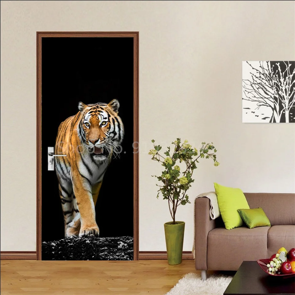 Tier-Türaufkleber Katze Tiger Hirsch Leopard Tapete Benutzerdefinierte Türen Poster Wandtattoo Selbstklebend 3D Heim-Design Dekor Türsticker – Detail 32
