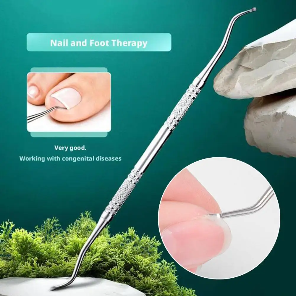 Uñas de doble punta, cabezal biselado circular, empujador de cutículas, palos para uñas, removedor de manicura, herramienta de limas de acero inoxidable D8D3