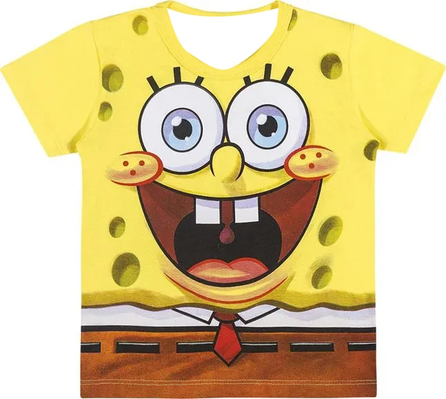 Lustiges SpongeBob Cosplay-Kostüm für Erwachsene und Kinder, kurzärmelig, 3D-Doppelseitendruck, verwandelt sich in eine kleine gelbe Schwammfigur in einer Sekunde.