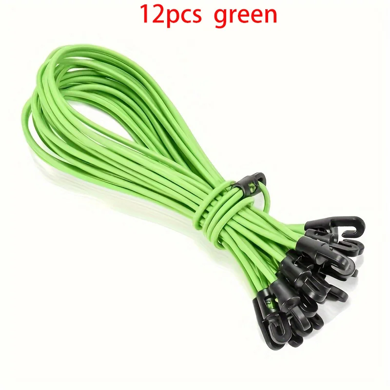 12 Outdoor Camping Tent Straps, Heavy-Duty Elastic Cords with Hooks and Tension Straps - Adjustable Multi-Functional Straps for Home, Travel, and Camping Equipment |   Durable Polyester/Rubber/Plastic, Windproof Folding Design, Car and Camping Accessories, Secure Fixation, Stylish Appearance, Sturdy Structure