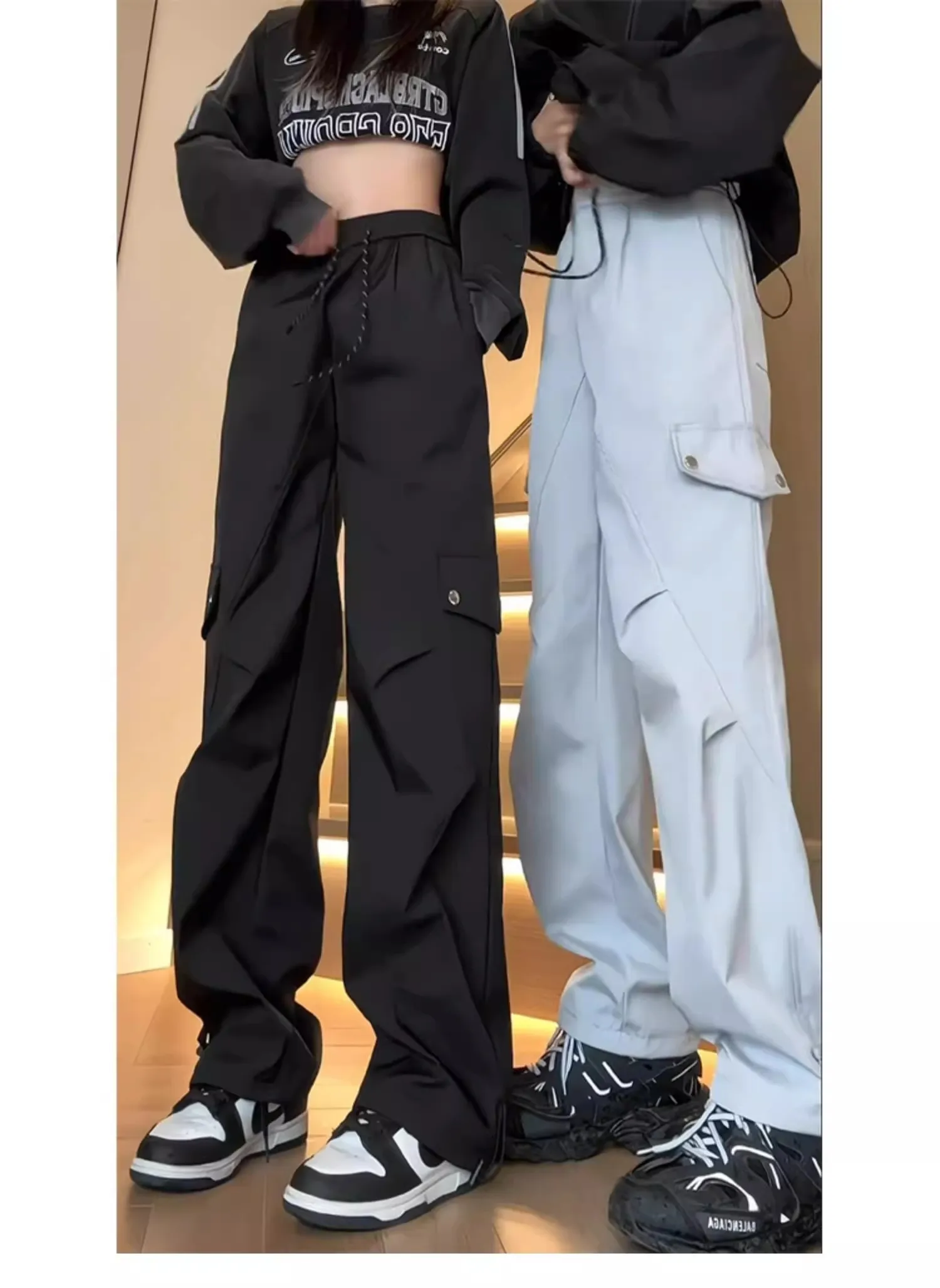 

Plus size Street assault pants women's trendy brand zipper straight tube micro pull high arcade style Vibe niche workwear long