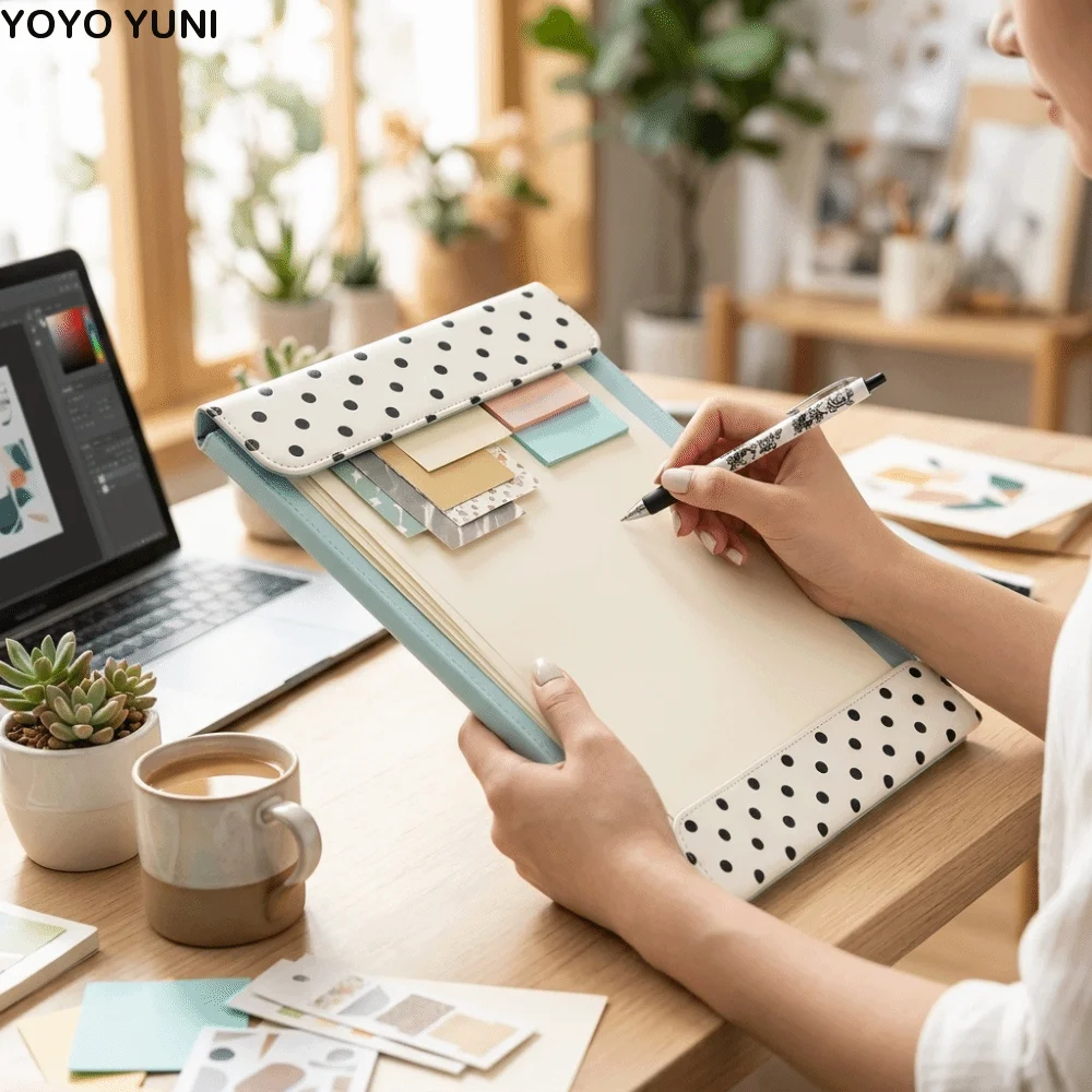A4 Magnetic Clipboard Folder Contrast-Color PU Leather Paper Organizer Widened Premium PU Leather Writing Board Meeting Room