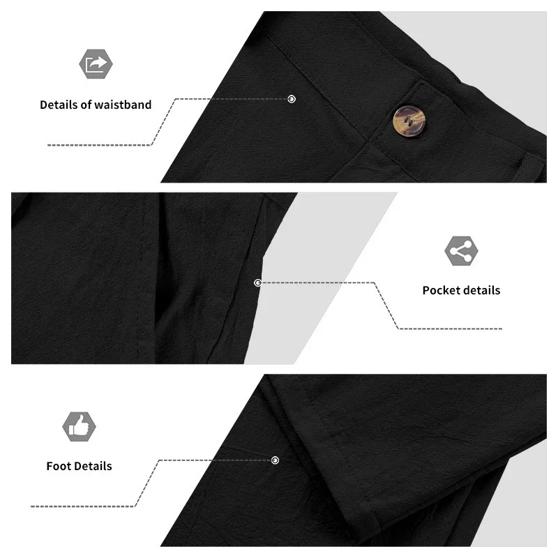 Sommer Herren Leinen 2-Teiliges Set Langarm Poloshirt Hose Einfarbig Lässig Atmungsaktiv Leicht Pendler-Outfit – Detail 16