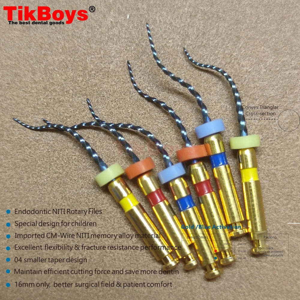 6Pcs/Pack 16MM Dental Pediatric Endodontic Baby NITI Rotary Files Rotary Engine Files Tip For Kids Root Canal 04/06taper 20#25#