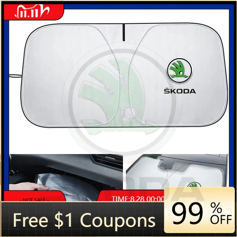 

Солнцезащитный складной экран-накидка на лобовое стекло автомобиля для Skoda Octavia, Fabia, Rapid, Superb, Kodiaq, Scala, Karoq A