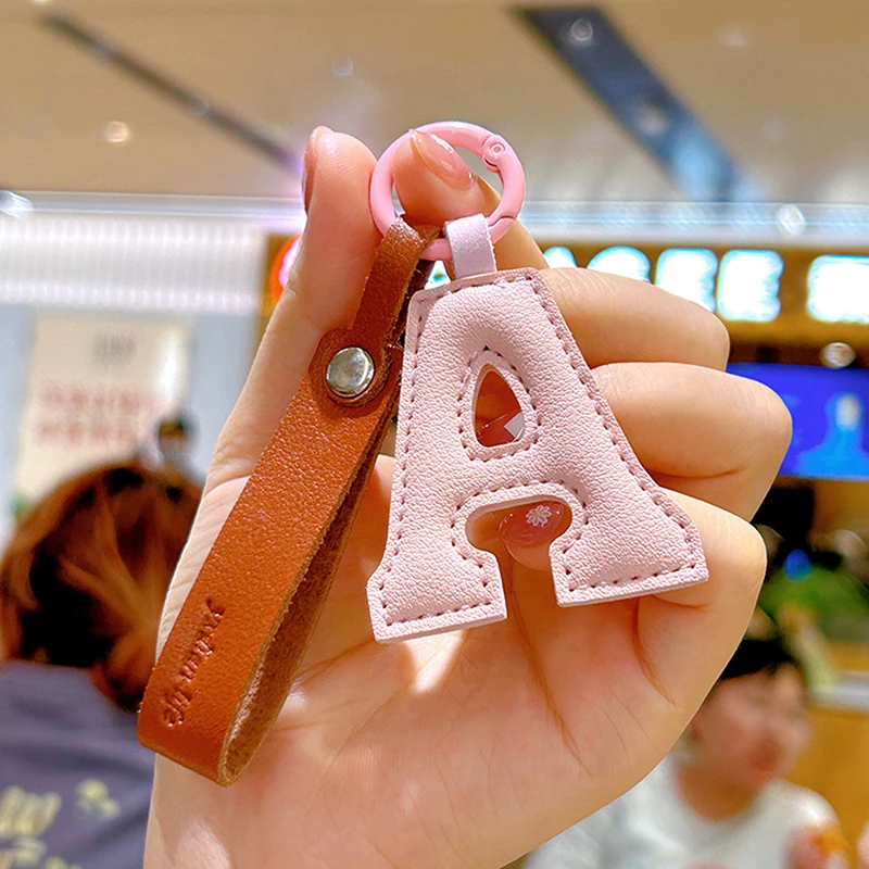 A To Z PU Leather Initial Letter Keychain For Women Candy Color Simple Fashion Bag Phone Pendant Car Key Ring Jewelry Gifts