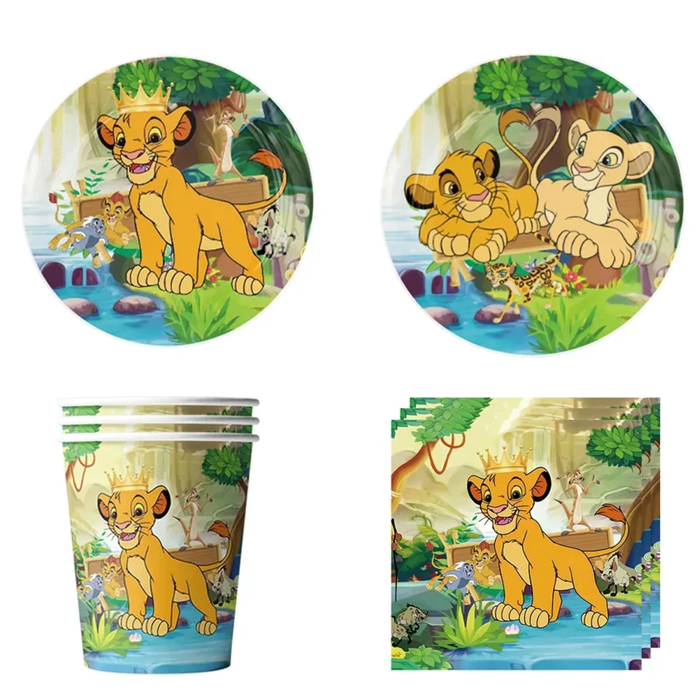 Cartoon The Lion King Theme Birthday Decorations Party Disposable Tableware Paper Napkins Cups Plates Tablecloths Straw