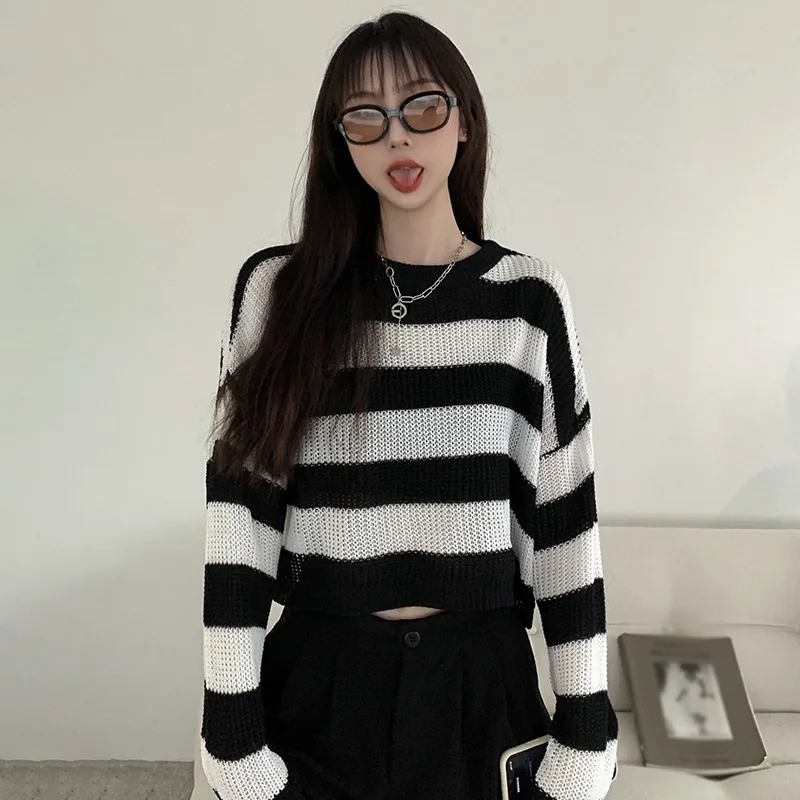 Women\'s Knitted Elegant Short Pullover Sweater Loose Casual Long Sleeves Tops Fashion Streetwear Female Clothing