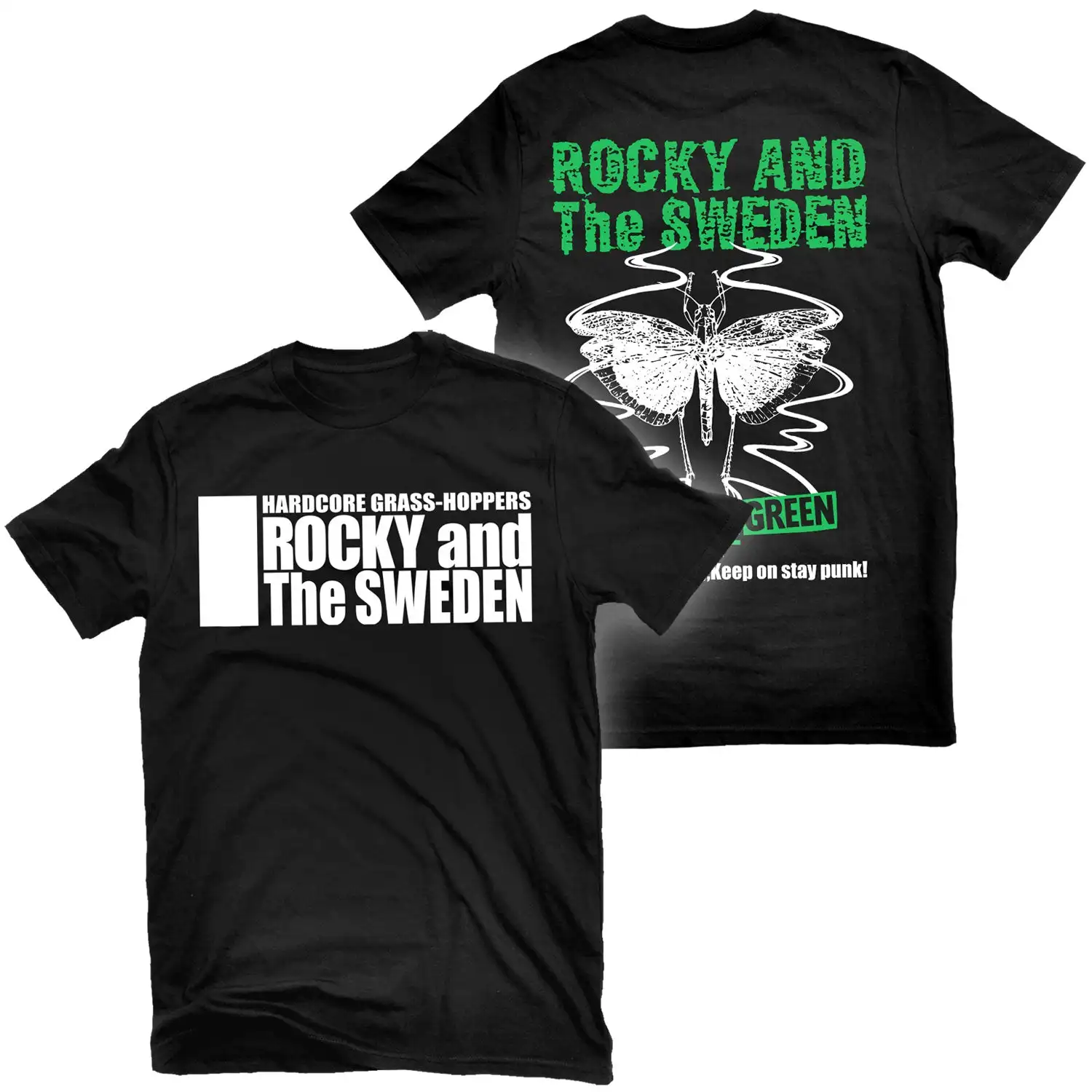 Punk's Pot Head Rocky & The Sweden Rock Band Graphic Tee 100% Cotton Round Neck Casual Unisex T-shirt Summer Top