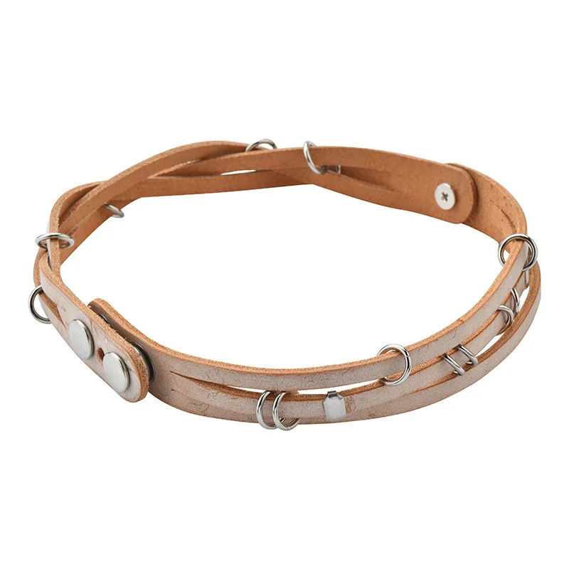 طوق جلد البقر النسائي الجديد متعدد الأوجه مصنوع يدويًا. يمكن ارتداؤه كحزام معصم مرتين مع حزام للرقبة