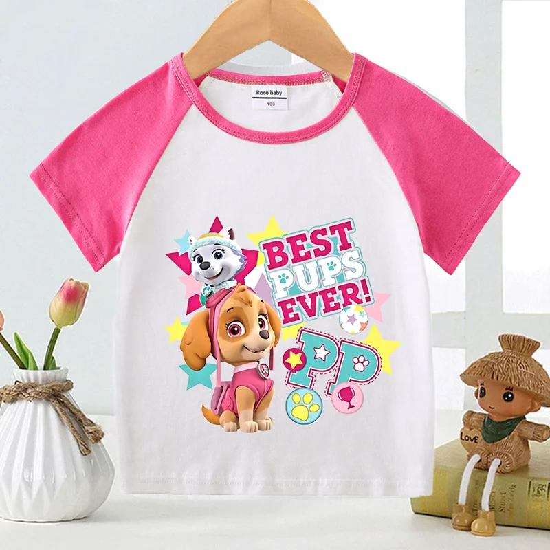 

Paw Patrol Kids Raglan T-Shirt Kawaii Cartoon Anime Skye Print Clothes Summer Cotton Breathable Soft Girls Tops Birthday Gifts