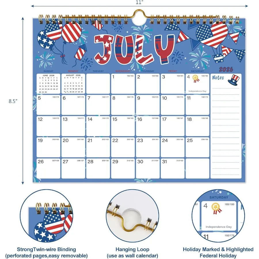 20252026 تقويم 18 تقويم حائط شهري يوليو 2025 ديسمبر 2026 8.5 "× 11" تقويم 2026 مع خطاف تعليق TwinWire #3