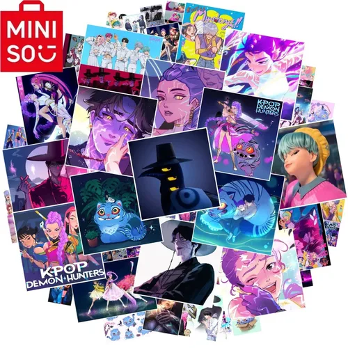 Imagen 2 del producto 2025 MINISO nuevo co marca Kpop película Demon Hunters Huntrix Saja Boys Derpy Tiger pegatinas vinilo impermeable juguete chico regalos