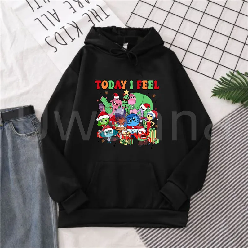 Cartoon Inside Out Girl Hoodies Women Printed Today I Feel Graphic Sweatshirt Vintage Kawaii Christmas Hoody Female Clothing