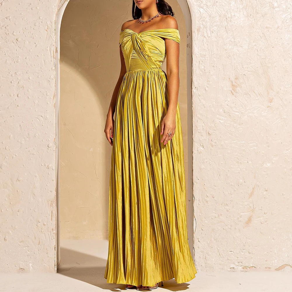 

High Quality Straight Ankle Length Strapless Satin Sleeveless Pleats Evening Dress Temperament Photo Color vestidos de fiesta