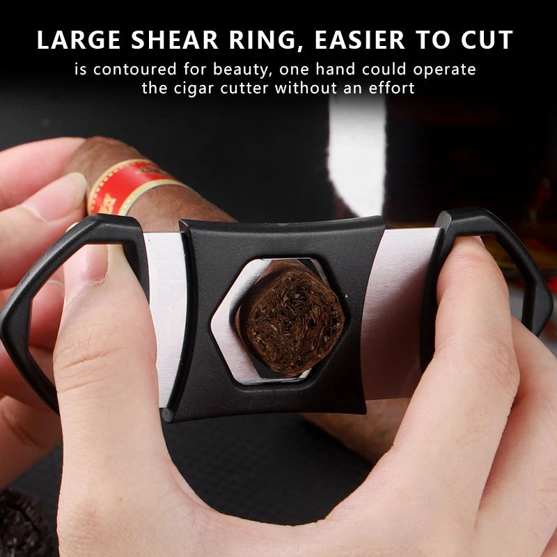 2026 New Cigar Cutter Set 3-Piece Smooth Blade Matte Texture Parallel Scissor V-shaped Cigar Drill Portable Practical Cigar Set